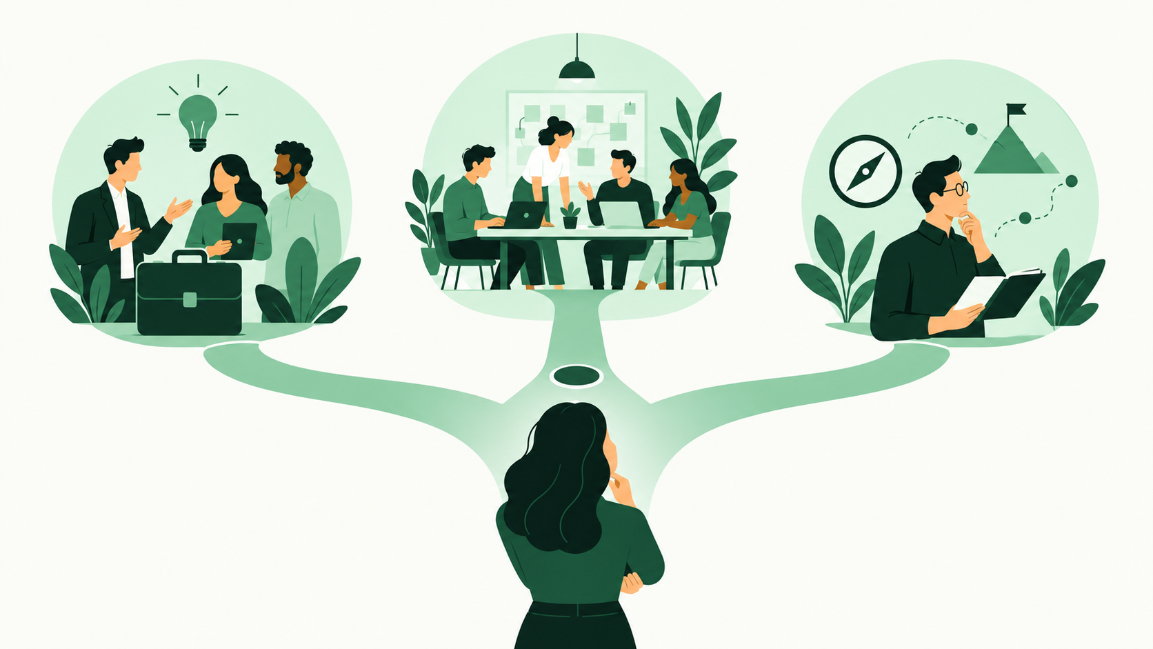 Ilustración editorial: ¿Qué es mejor para una empresa: contratar un equipo interno, una agencia o una consultoría de marketing?