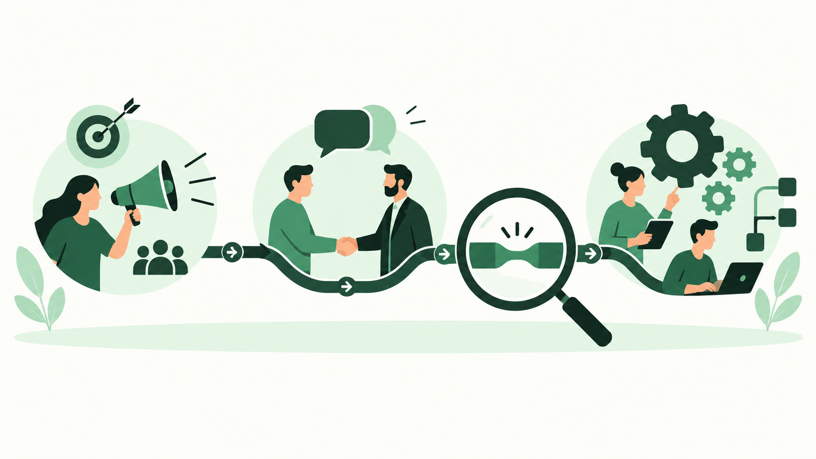 Ilustración editorial: ¿Cómo identificar si el problema está en marketing, ventas u operaciones?